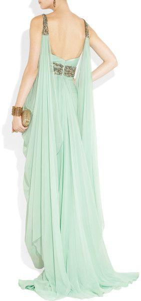 Wedding - Green Crystal-embellished Silk-chiffon Gown