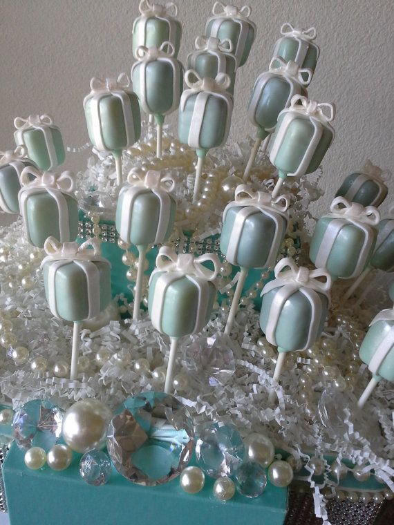 Wedding - Tiffany Box - Tiffany Inspired Cake Pops - Breakfast At Tiffany's - Bridal Shower - Wedding - Birthday - Tiffany Blue Cake Pops