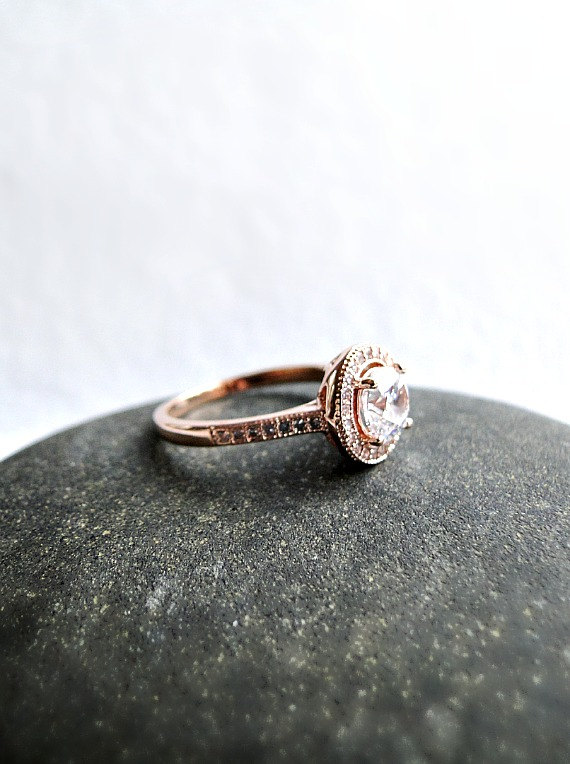 Hochzeit - Rose Gold Fill engagement ring,  pink gold ring, Solitaire diamond ring, modern ring, diamond ring, engagement ring, skinny diamond ring