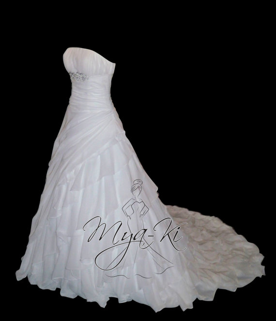 Hochzeit - Strapless chiffon A-Line Princess Skirt Wedding Dress Gown (Custom Order MKG17)
