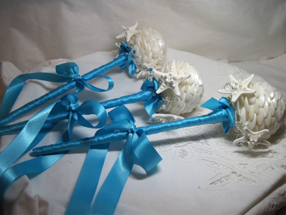 زفاف - Beach Wedding Bouquet Rose Bouquet - 1 Simple Beach Wedding Seashell Rose with Starfish and Ribboned Stem