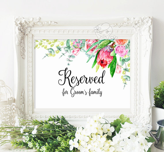 Hochzeit - Printable Reserved for Bride and Groom's Family suite set Wedding Reception Seating Signage Ceremony design Calligraphy template Garden 8