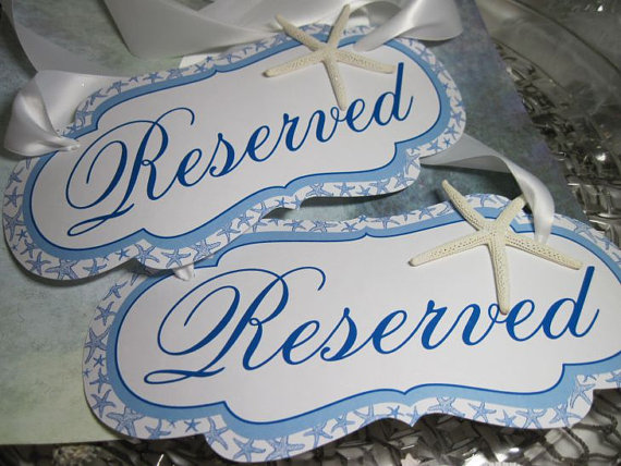 Свадьба - 2 Starfish Reserved Signs for Pews,  Bride and Groom Chair Signs or Restrooms or Wedding Signs