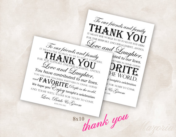 Wedding - 8 X 10 Wedding thank you sign YOU PRINT!! white Instant Download Just add your info and print!