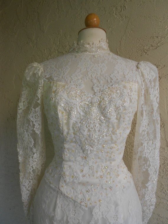 Vintage 80s Gunne Sax By Jessica McClintock Lace Wedding Dress Small Petite XS 2344596 Weddbook