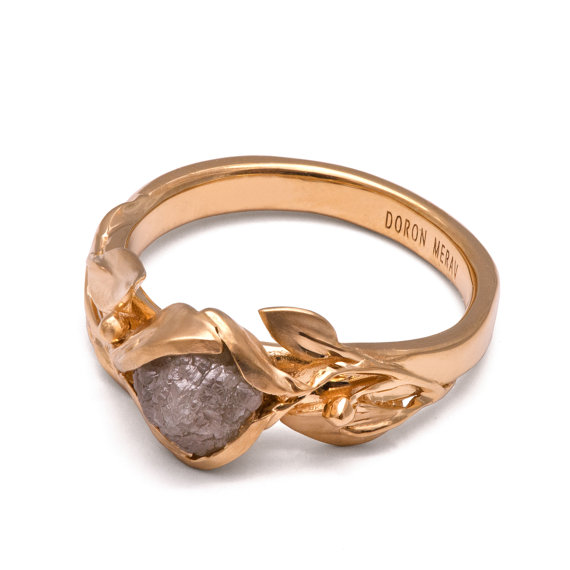 زفاف - Leaves Engagement Ring - 18K Gold and Rough Diamond engagement ring, Unique Engagement ring, rough diamond ring, raw diamond ring, recycled