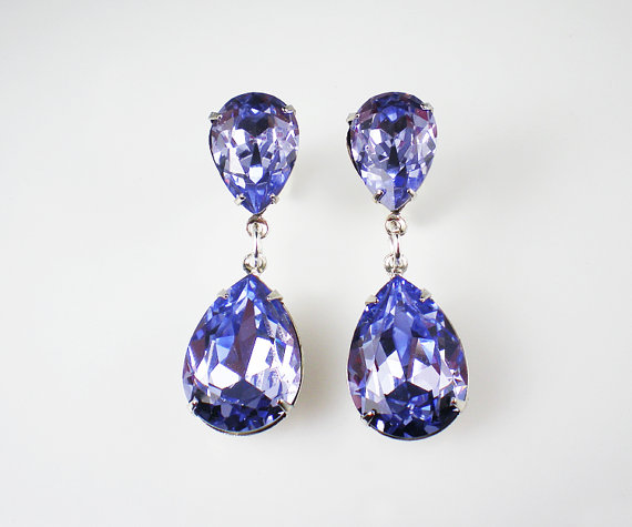 زفاف - Rhinestone Earrings Provence Lavender Swarovski Dangle Earrings Wedding Jewelry Bridesmaid Jewelry