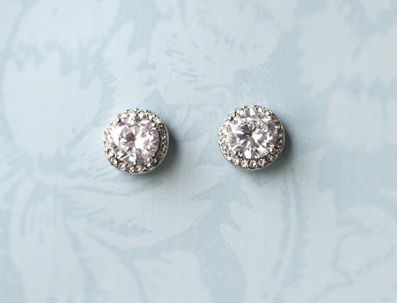 Wedding - Vintage Style Button Earrings, Bridal Stud Earrings, Wedding Earring Studs, Rhinestone Button Earrings, 1920s Button Earrings - 'KIERA'