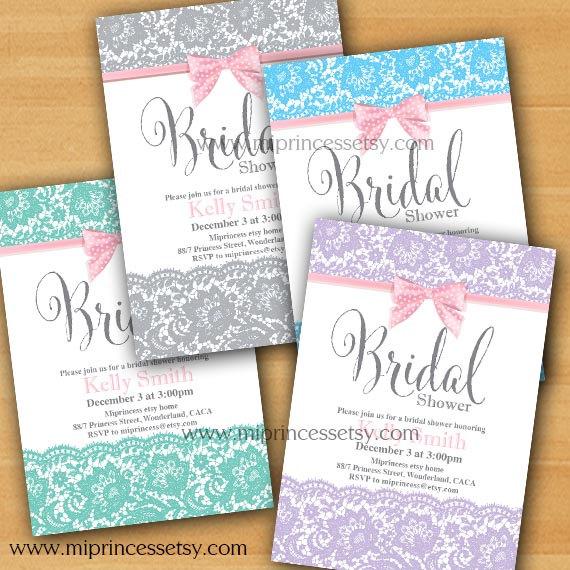 Hochzeit - Bridal Shower, bridal invitation, wedding invite, bridal tea party, hens party, Bachelorette party lace bow - card 783