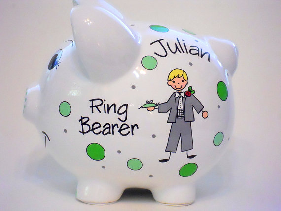 Свадьба - Ring Bearer Gift for Wedding Piggy Bank Personalized