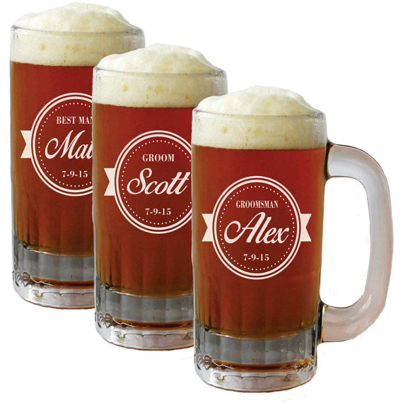 Hochzeit - Personalized Beer Mug Glasses, Beer Mugs, Groomsmen Gift, Beer Stein, Etched Beer Mug, Groomsmen Beer Glasses, Groomsmen Beer Mug