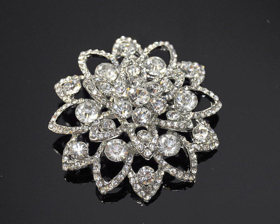 Hochzeit - 1 Pc Crystal rhinestone Brooch in Silver Good for brooch bouquets DIY weddings, DIY hair pieces, Bridal Accessories, Embellishment
