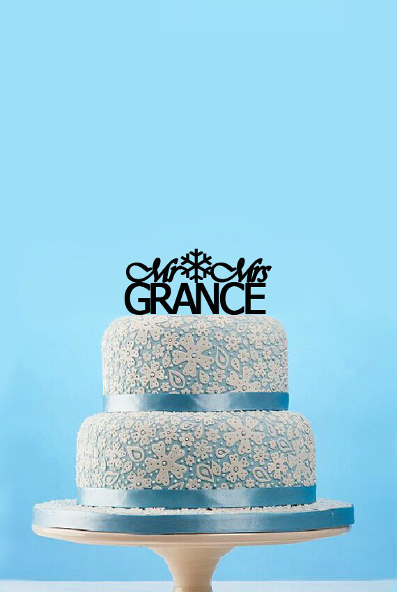 Mariage - Mr Mrs wedding cake topper,Snowflake Wedding Cake Topper,Winter wedding cake topper,Custom last name wedding cake topper,wedding decor-4990