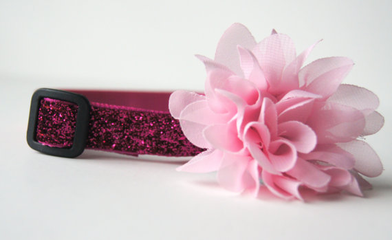 زفاف - Light Pink Chiffon Flower Dog Collar Attachment