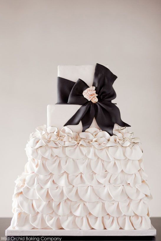 Wedding - Black & Ivory Ruffle Cake