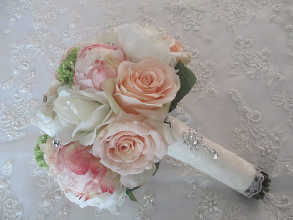 زفاف - Custom Order Listing For.......Brittany LeBlanc .....Cottage Chic Cream Bridal Bouquet Set