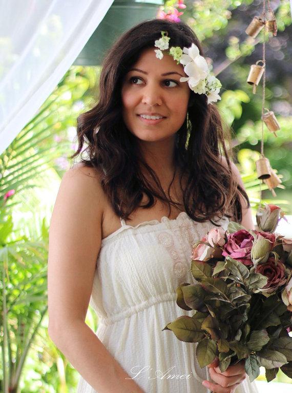 زفاف - Wedding hair flowers,Bridal Wedding Head Wreath Circlet with Green Leaves Hair Accessory Hawaii Wedding