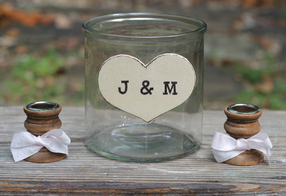 Hochzeit - Wedding Unity Candle Rustic Personalization and Ribbon Choice Shabby Chic Set