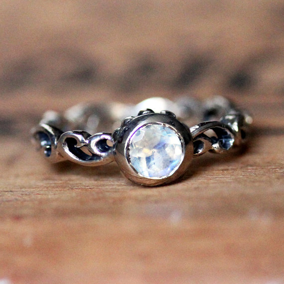 Wedding - Rainbow moonstone ring - sterling silver swirl ring - bezel engagement ring - mini Water Swirl ring - June birthstone - custom made to order