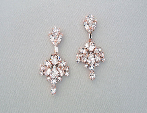 Wedding - Wedding Earrings - Chandelier Earrings, Bridal Earrings, ROSE GOLD  Earrings, Crystal Earrings, Swarovski Crystals, Wedding Jewelry - VEDA