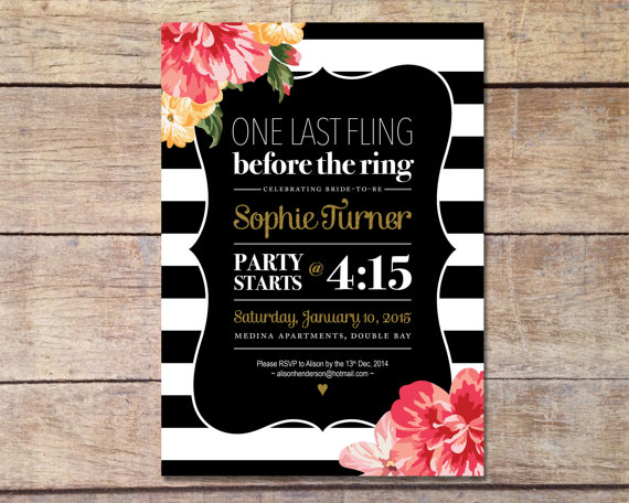 Wedding - Floral Bridal Shower Invitation, Floral Bridal Shower, Black and Gold Bridal Shower, Kate Spade Invitation, Printable Digital Invitation