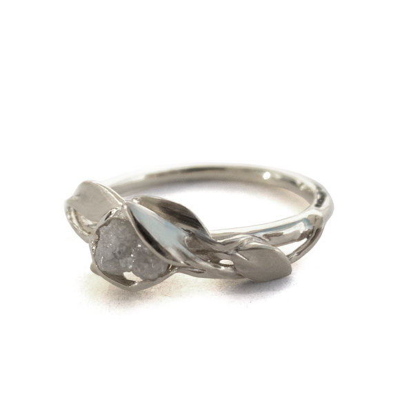 Wedding - Leaves Engagement Ring - 18K White Gold and Rough Diamond engagement ring, Alternative Engagement Ring, rough diamond ring, raw diamond ring
