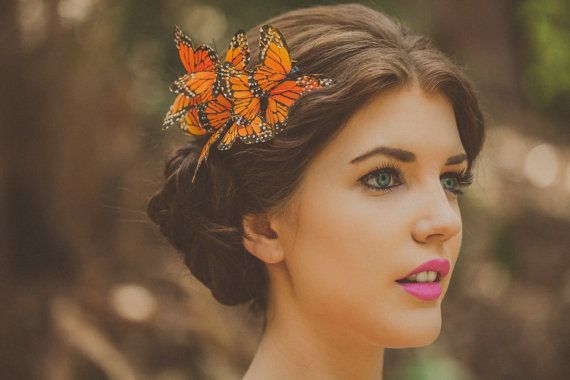 Свадьба - Butterfly Hair Comb, Whimsical Accessory, Monarch Head Piece, Woodland Wedding - COCOON