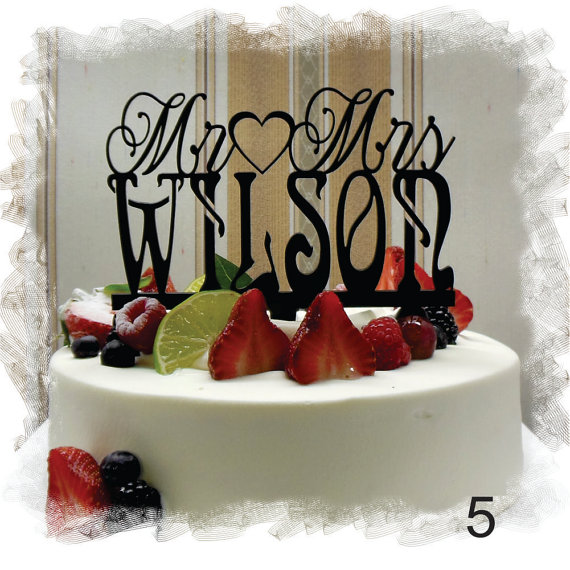 زفاف - Wedding  Monogram Cake Topper , Mr and Mrs  With Your Last (Family)Name  - Personalized Wedding Cake Topper