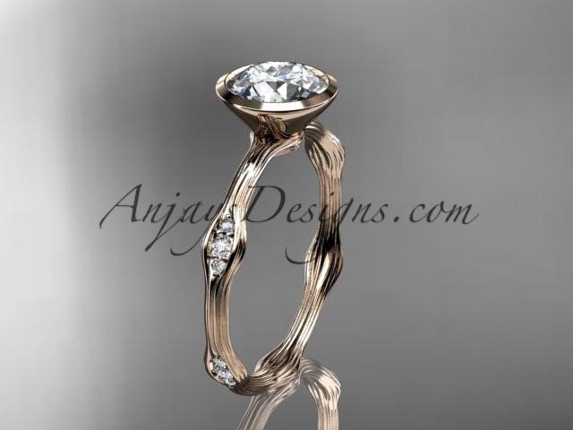 زفاف - 14k rose gold diamond vine wedding ring, engagement ring with "Forever Brilliant" Moissanite center stone ADLR21A