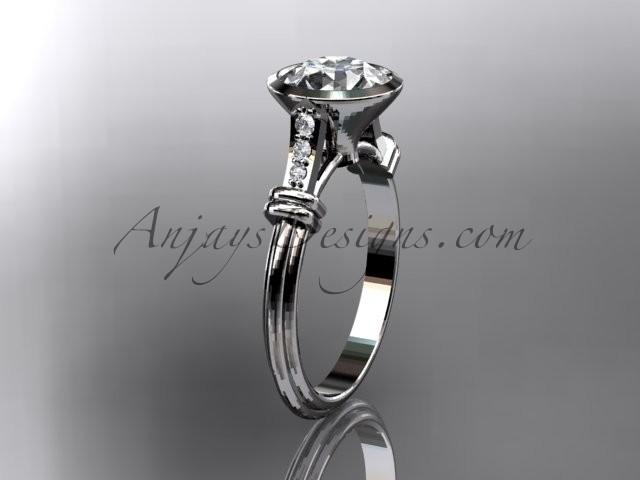 زفاف - Platinum diamond leaf and vine wedding ring,engagement ring with "Forever Brilliant" Moissanite center stone ADLR23