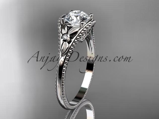 زفاف - 14k white gold leaf and flower diamond unique engagement ring with a "Forever Brilliant" Moissanite center stone ADLR377