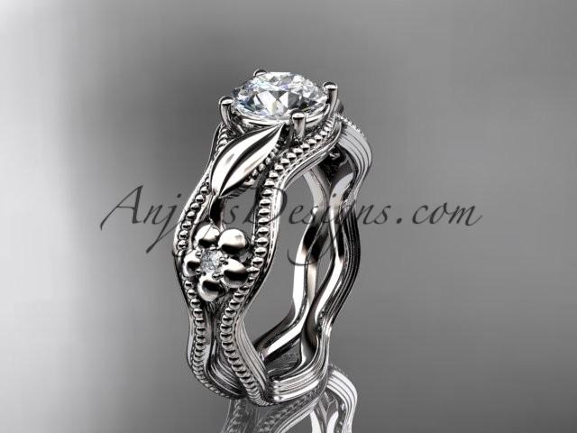 زفاف - platinum leaf and flower diamond unique engagement ring with a "Forever Brilliant" Moissanite center stone ADLR382