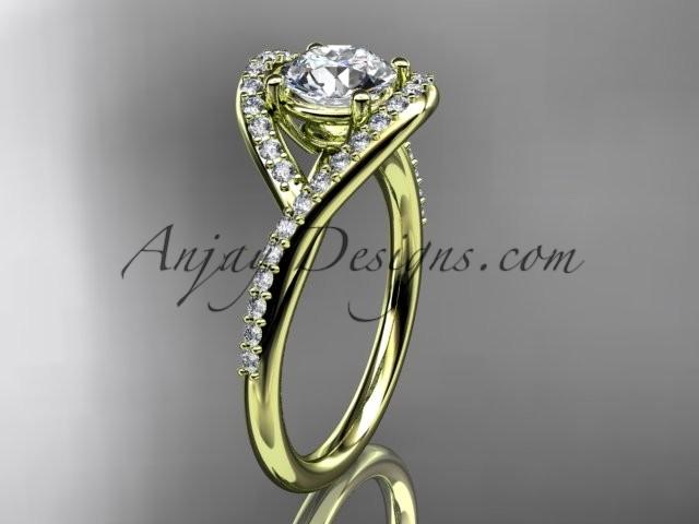 زفاف - 14kt yellow gold diamond wedding ring, engagement ring with a "Forever Brilliant" Moissanite center stone ADLR383