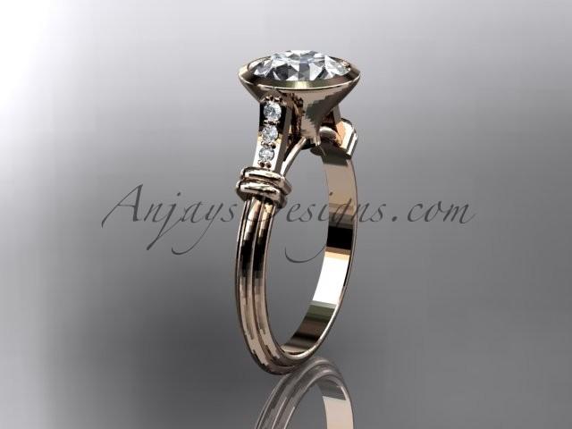 زفاف - 14k rose gold diamond leaf and vine wedding ring,engagement ring with "Forever Brilliant" Moissanite center stone ADLR23