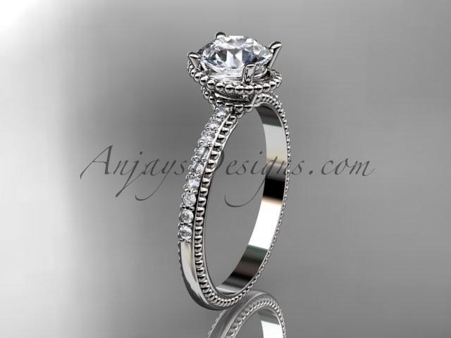 Wedding - Platinum diamond unique engagement ring, wedding ring with "Forever Brilliant" Moissanite center stone ADER86