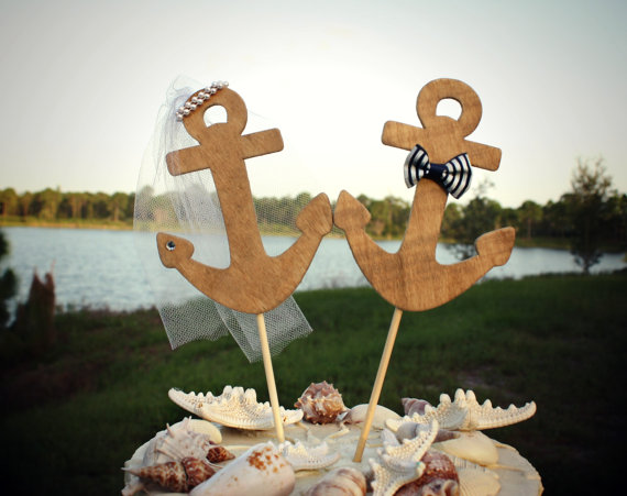 Hochzeit - Navy wedding-Anchors Away wedding cake topper-Anchors-boat wedding cake topper-sailing-sailing cake topper-nautical theme-beach wedding