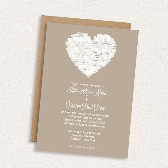 Hochzeit - DIY Printable Wedding Invitation - Falling Hearts - Chalkboard - Simple - Modern - Hearts - The Kate