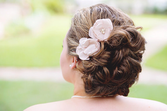 Wedding - Blush Bridal Flower Hair Clip Duo, Blush Wedding Hair Accessory, Blush Bridal Head Piece