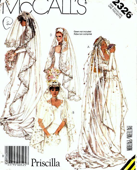 زفاف - 1980's Priscilla Bridal Veil Pattern  McCall's 2326  Retro Wedding Veil Pattern  Bridal Headpiece and Blusher  Retro Bridal Sewing Pattern
