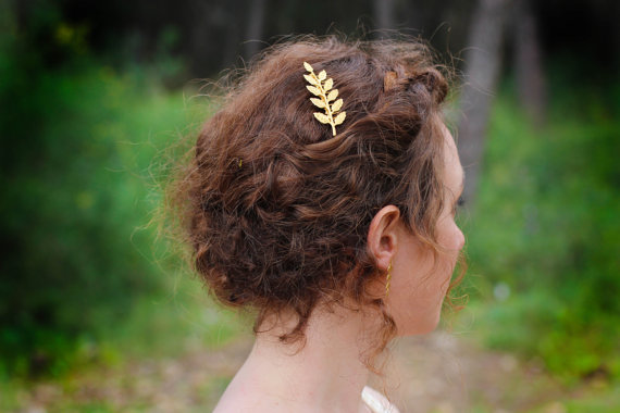Свадьба - Fairy Leaf Comb, Gold Leaf Comb, Gold Grecian Comb, Nature Inspired Hair Accessory, Fairy Hair Jewelry, Rustic Wedding Comb, Goddess Comb