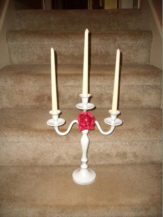 Mariage - 5 Tall White Painted Metal 3 Arm Candelabras / Candle Holders / Wedding Decor