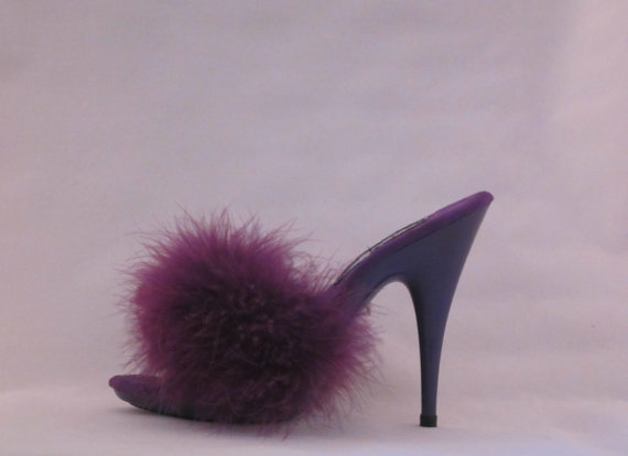 زفاف - VIP 5 inch Handmade Purple Marabou Boa Slippers High Heel Sandals Woman Shoes (Other Platform Heights Available!)