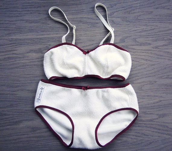 زفاف - Organic cotton lingerie set, warm lingerie set, white underwear, organic underwear, organic bra, organic panties, handmade