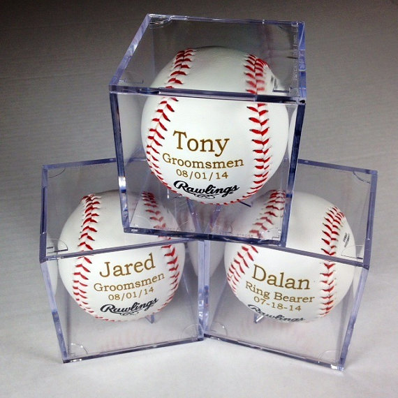 Wedding - Groomsmen Gift - Set of 8 Rawlings Baseballs With Acrylic Cases - Laser Engraved - Jr. Groomsmen Gift - Ring Bearer Gift - FREE ENGRAVING