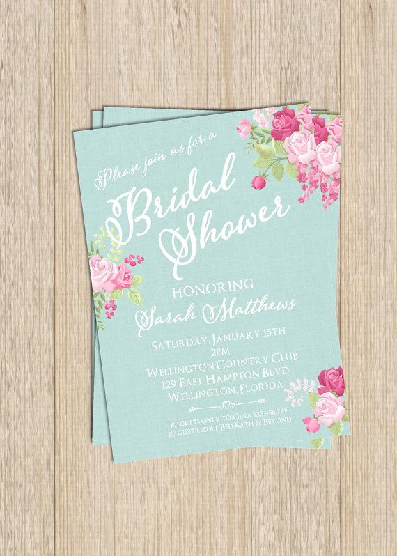 زفاف - Vintage Blue Floral Bridal Wedding Shower Invitation Printable Custom Invite