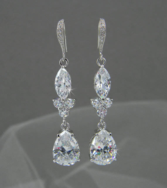 Mariage - Dangle Crystal Bridal Earrings Wedding earrings Long Bridal earrings Bridesmaids Swarovski Wedding Jewelry,  Rachael Earrings