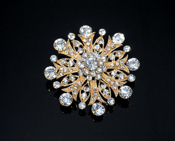 زفاف - 1 Pc Vintage style Gold rhinestone Brooch- Sparkling star Gold Brooch- Crystal Brooch- Rhinestone Brooch - Crystal Wedding Accessories- BR76