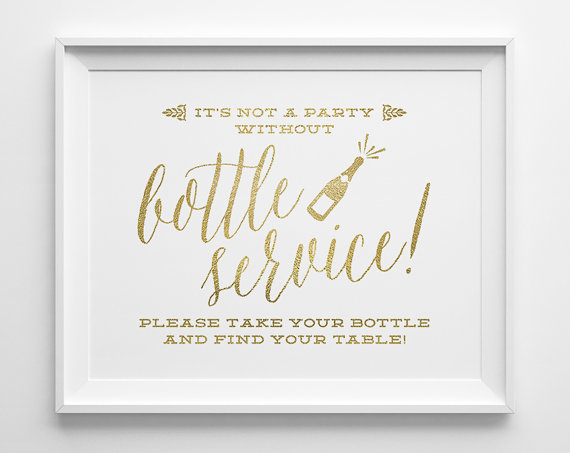Hochzeit - Wedding Signs, Champagne Bottle Service Seating Sign, Seating Card Sign, Script Matte Gold and White Wedding Reception Sign, WS1G