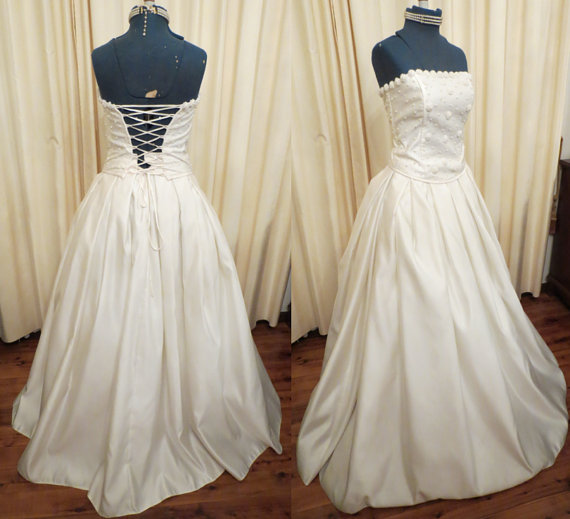 Wedding - Vintage Ivory Strapless Corset Bust Princess Skirt Wedding Dress with Beaded Bust