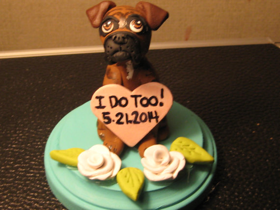 Wedding - Single Boxer Dog Wedding Cake Topper/ single dog sculpture with base/custom colors/custom design. ANY BREED